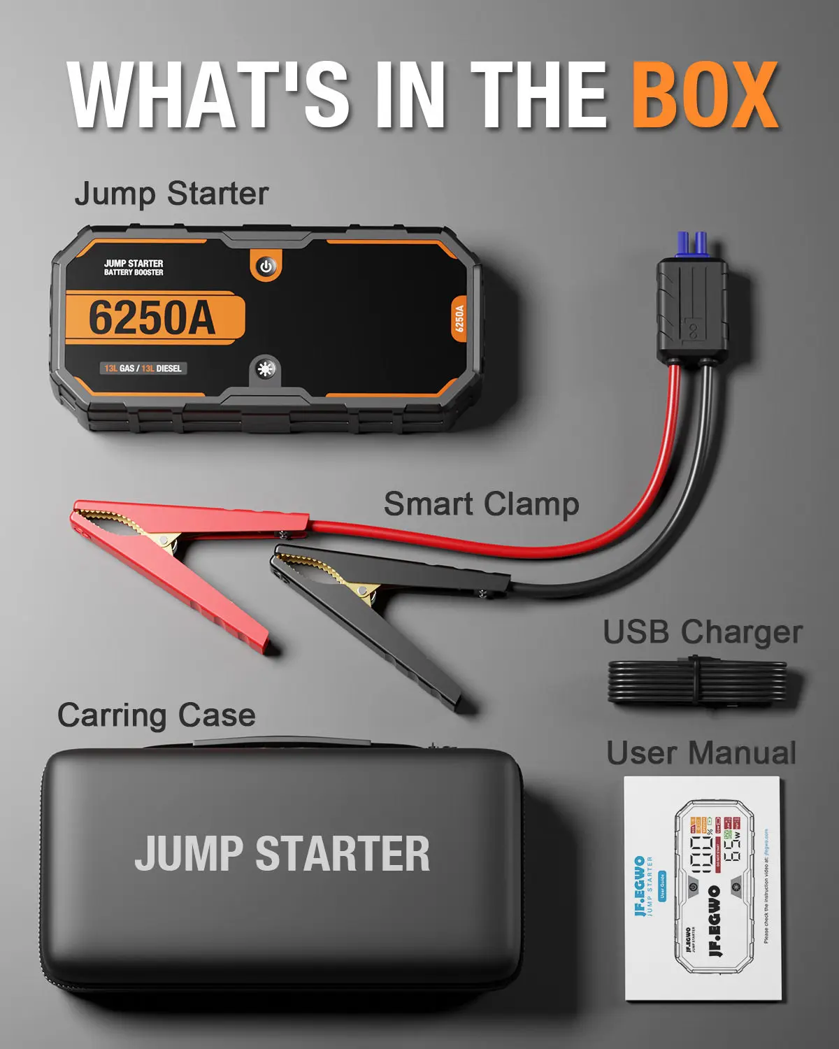 6250A 6000A 3750A 8250A Car Portable 12V Jump Starter Power Bank 12V Auto Battery Charger Booster Starting Device