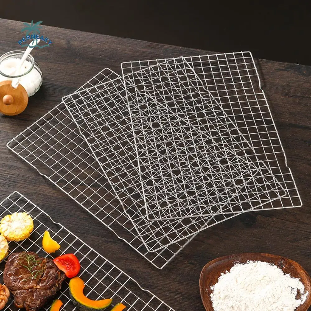 

Rectangular Baking Cooling Rack Silver High Feet Food Drying Rack Grid Design Heat Resistant BBQ Cooling Rack Biscuits