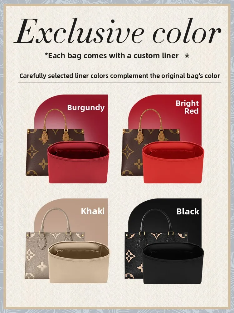 Ele Satin Lined Tote Bag Organizer Inner Storage Pouch for LV Onthego Built-In Medium Small Inner Bag Household Storage