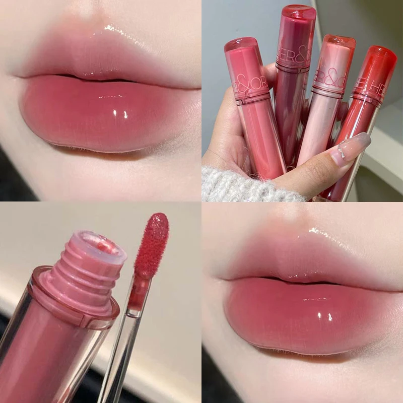 Rosa Spiegel Kristall Lip Gloss Make-Up Wasser Glas Lip Glasur Plumping Wasserdicht Gelee Lip Tint Lippenstift Feuchtigkeitsspendende Schönheit Lippen