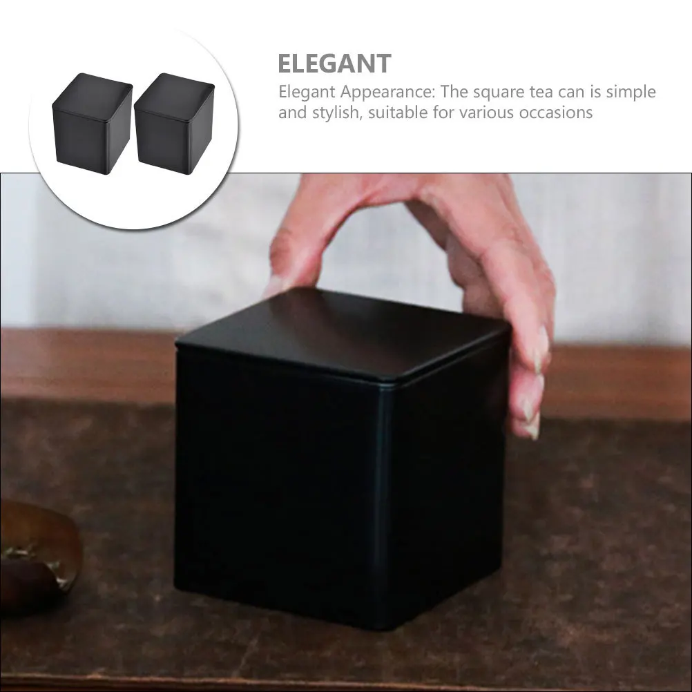 

2Pcs Elegant Square Tea Storage Can Sealed Tinplate Box for Home Restaurant Use Multi-Functional Food Container