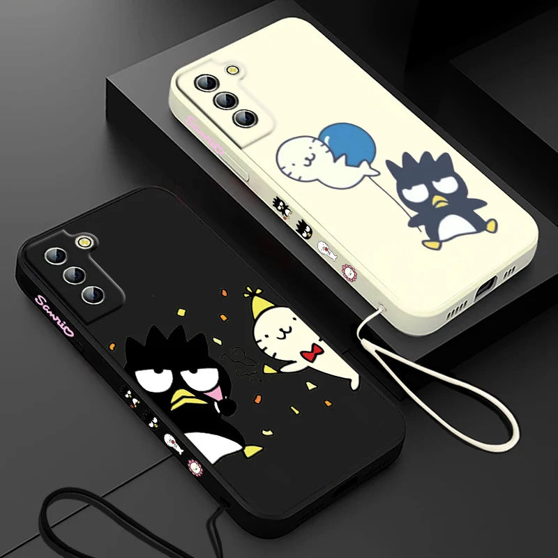 Sanrio Badbadtz-maru Cartoon Phone Case For Samsung Galaxy S24 S23 S22 S21 S20 Pro FE Plus Ultra Liquid Left Rope Cover