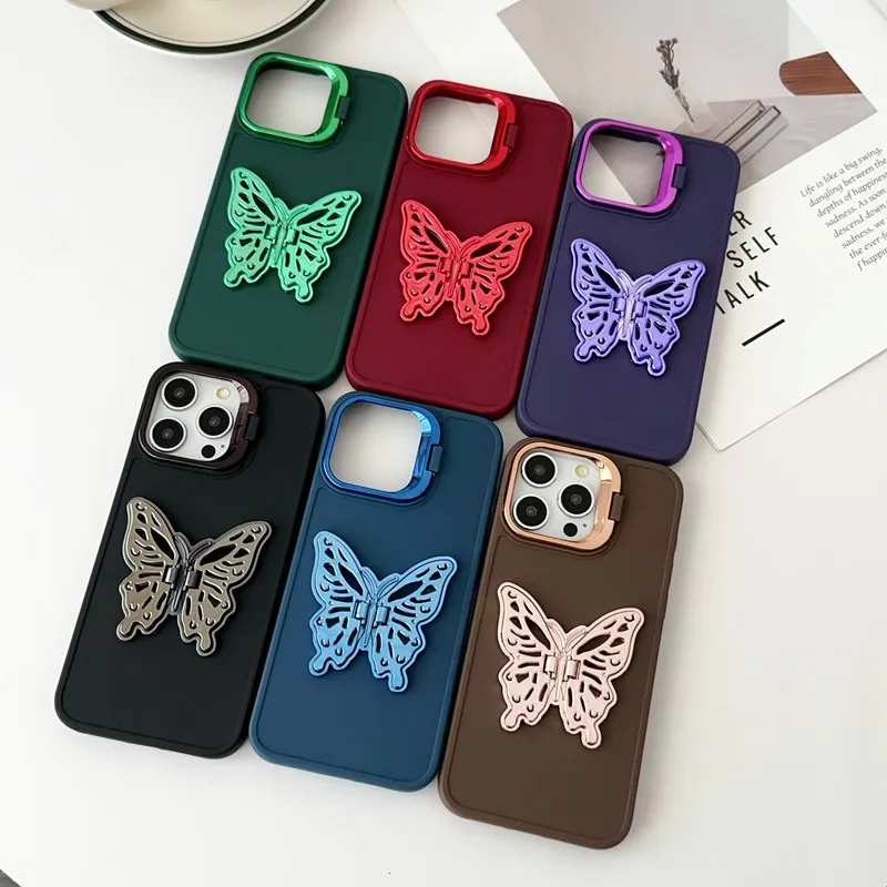 

Butterfly Holder Stand Phone Case For Samsung Galaxy A73 A53 A33 A23 A13 A03 Core A04 A04E A14 A24 A34 A54 5G Soft Silicon Cover