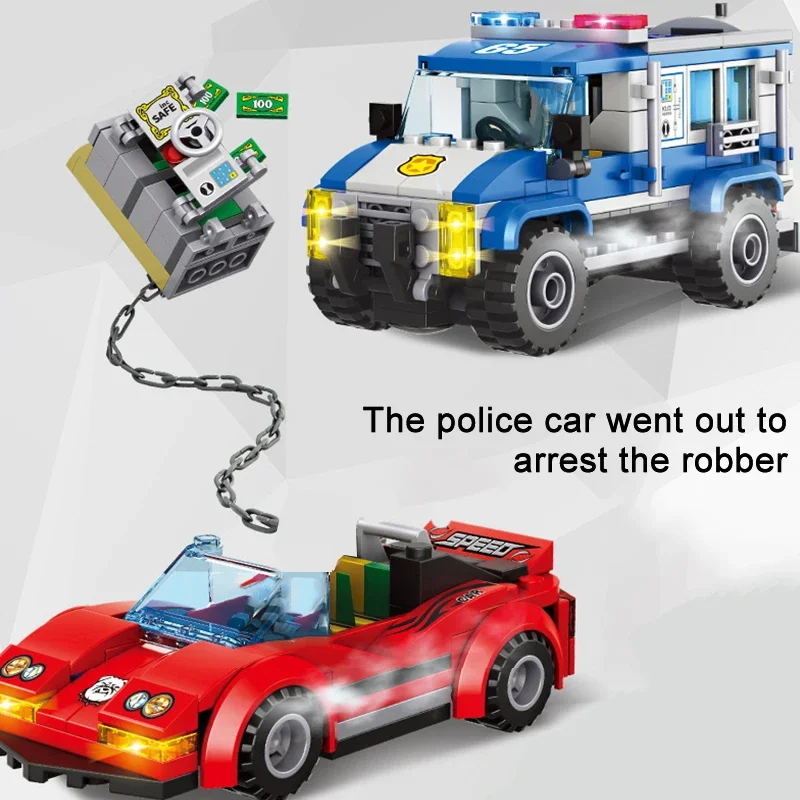 655Pcs City Police Catch Bank Robber Sets Building Blocks SWAT Vehicle Helicopter Policeman Thieves Figures Bricks Toys Children