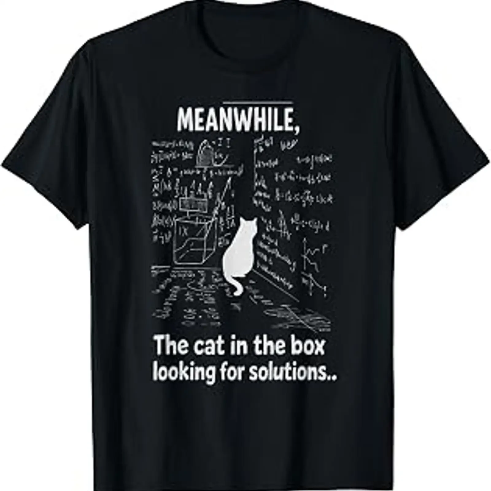 Meanwhil The Cat in Box Solving Problems T Shirt vintage Washed Soft designer clothes Breathable Unisex fashion Stylish homme