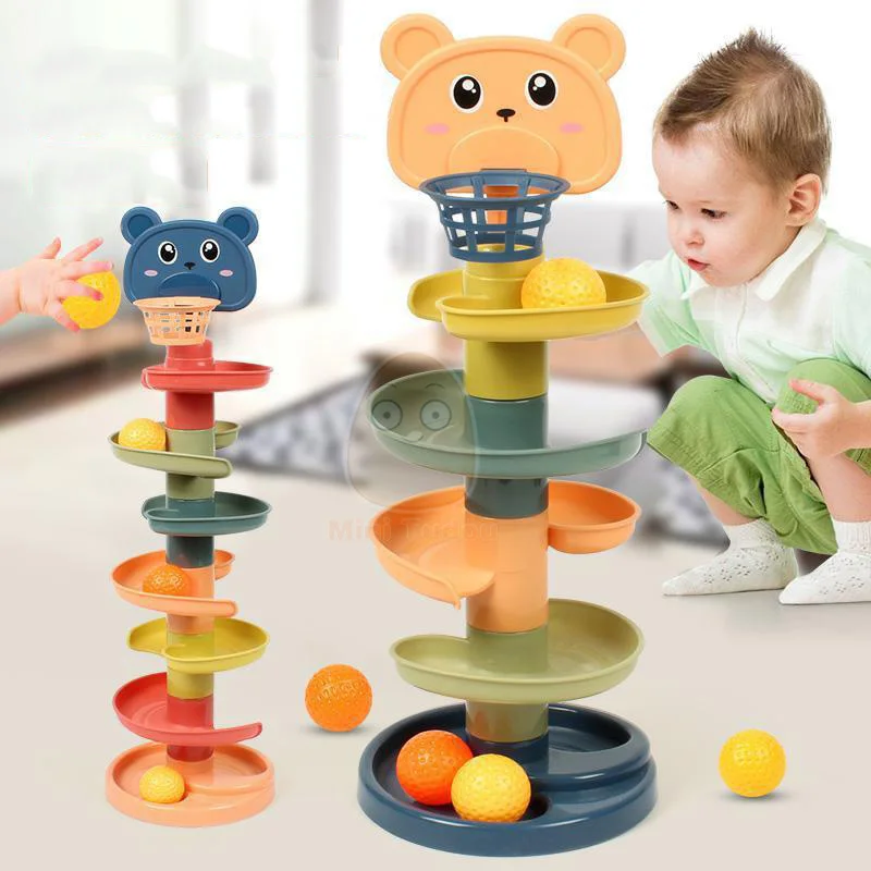 Baby Toys Rolling Ball Pile Tower Finger Skill Training Rotating Stacking Track Early Educational Toy For Infant 13 24 Months