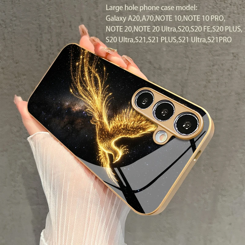 2D Phoenix Pattern Flowing Light Phone Case for Samsung Galaxy S26 S25 S24 S23 S22 S21 S20 A56 A55 Golden Glass Protective Cover view 4