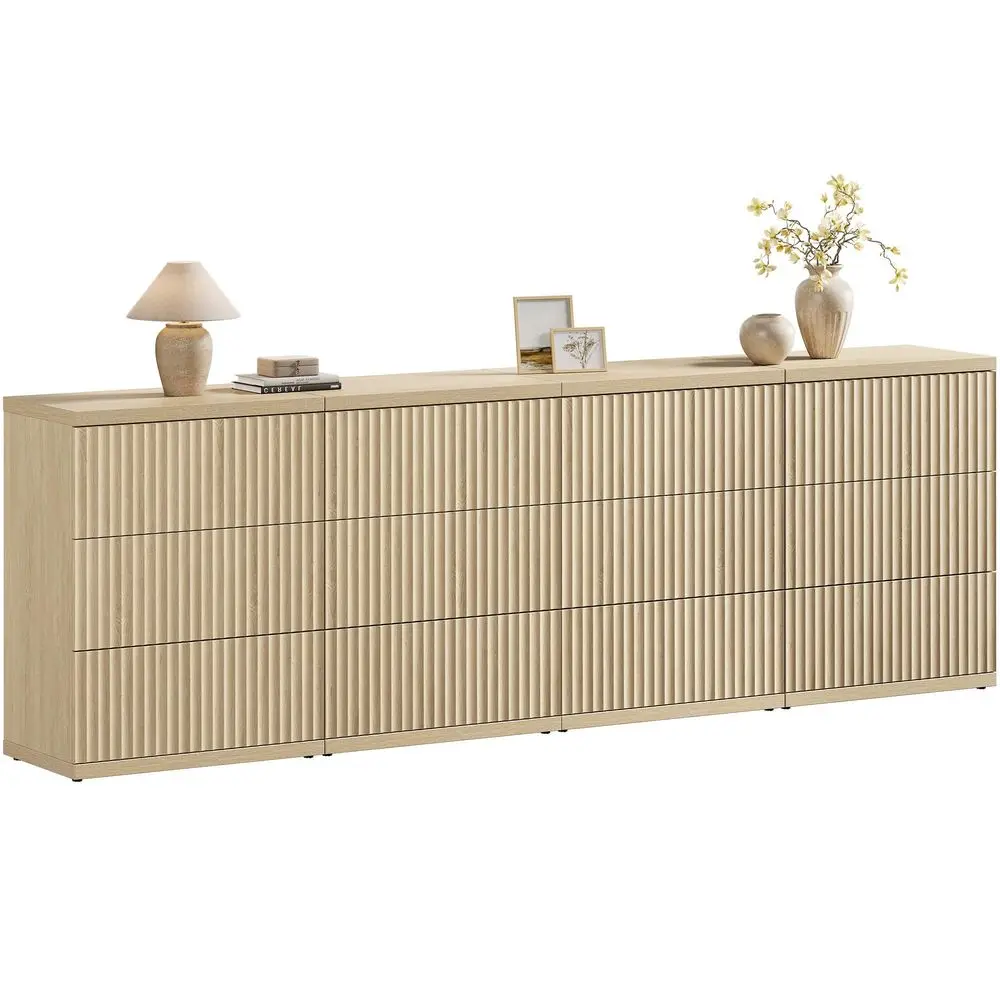 

Modern Buffet Sideboard Cabinet with Larger Drawers, 4 Pieces Fluted Credenza Coffee Bar Table with Storage, Mid Century Media