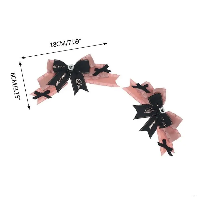 Copricapo punk da 49mf clip capelli neri bowknot paio barrette rosa+nastro nero cool bows forma forma gotica barrette