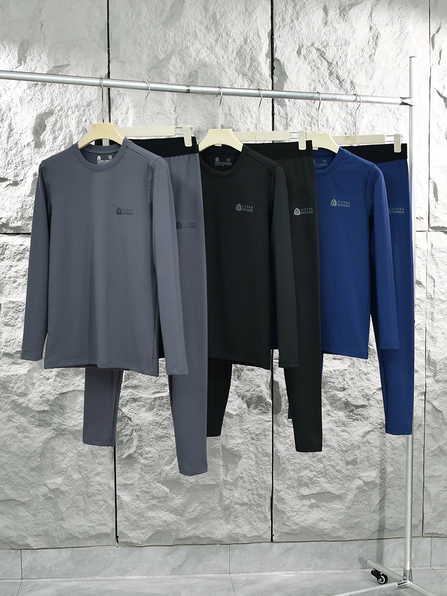 

Men's Outdoor Sports Fleece Lined Thermal Set Breathable Warmth Long Sleeve round Neck Pure Color Polyester Spandex Blend