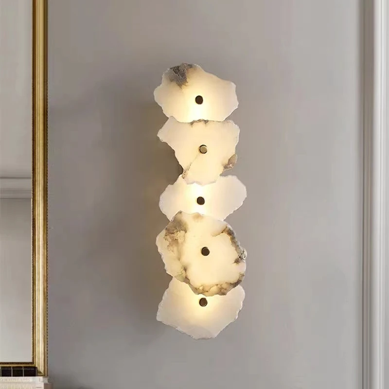 

Modern Light Luxury Living Room Wall Lamp Brass TV Background Wall Spanish Marble Villa Bedroom Bedside Creative Designer Lamp