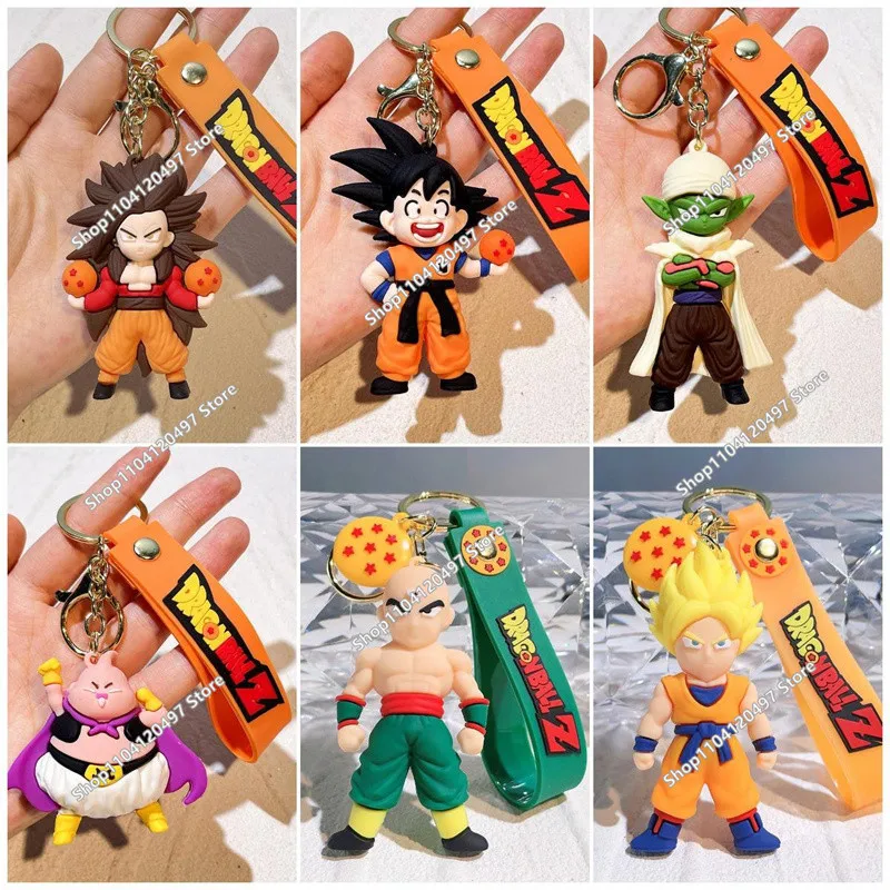 Dragon Ball Z Keychain Anime Super Saiyan Goku Figure Cute Keyring Bag Pendent Car Ornament Key Accessories Kids Toy Xmas Gifts