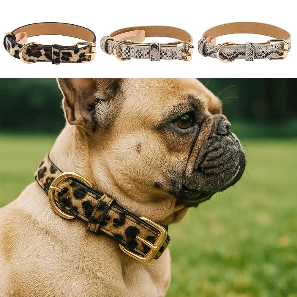Fashionable Leopard Print Dog Collar PU Leather Wear Resistant Leopard Dog Collar Pet Walking Pet Collar Small Medium Dogs
