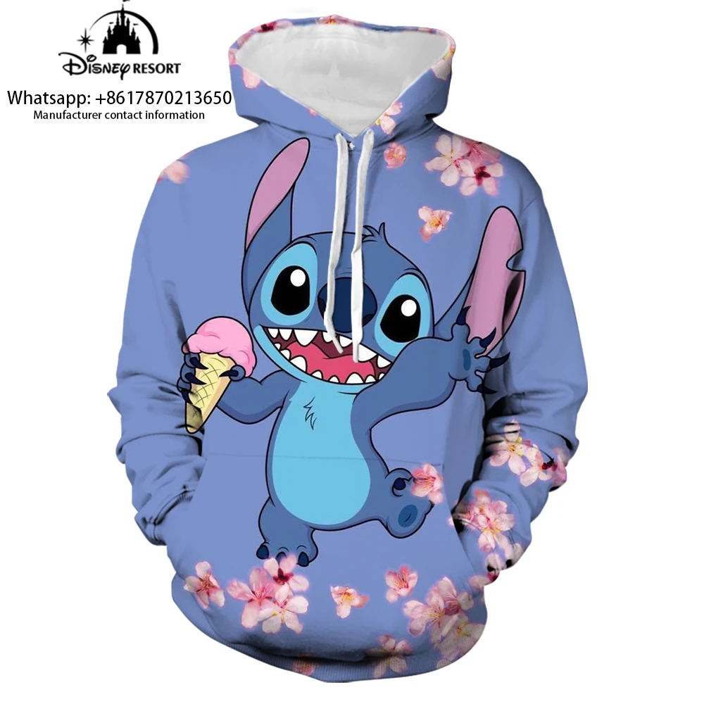 2024 Fashion Unisex Spring New 3D Printed Kids Hoodie Cartoon Lilo and Stitch Women\'s Tops Street Style Casual Hoodie y2k