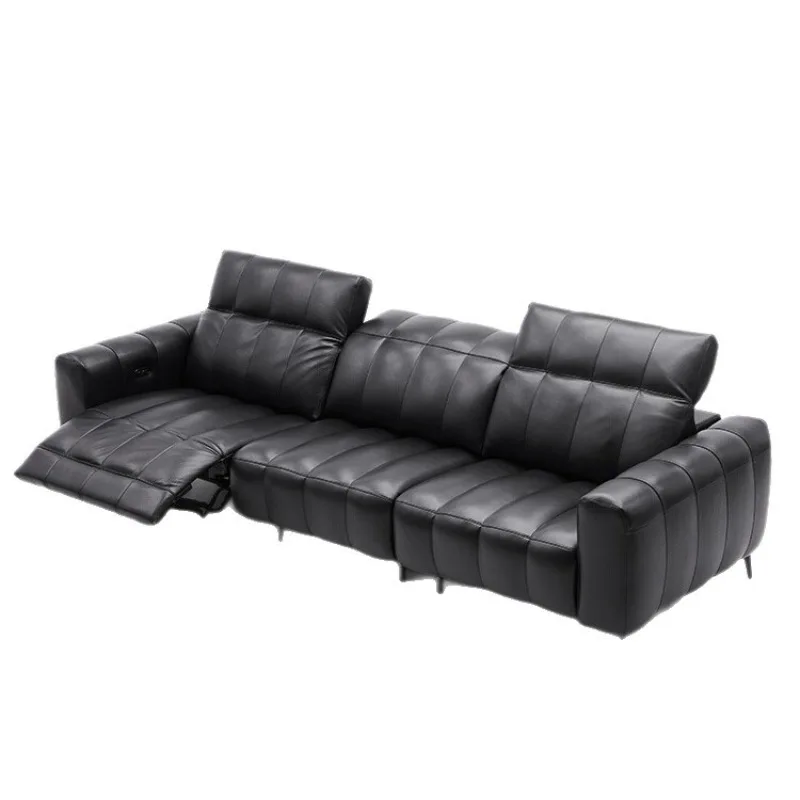 Piano key function leather sofa, living room black atmosphere space capsule zero against the wall electric caterpillar sofa
