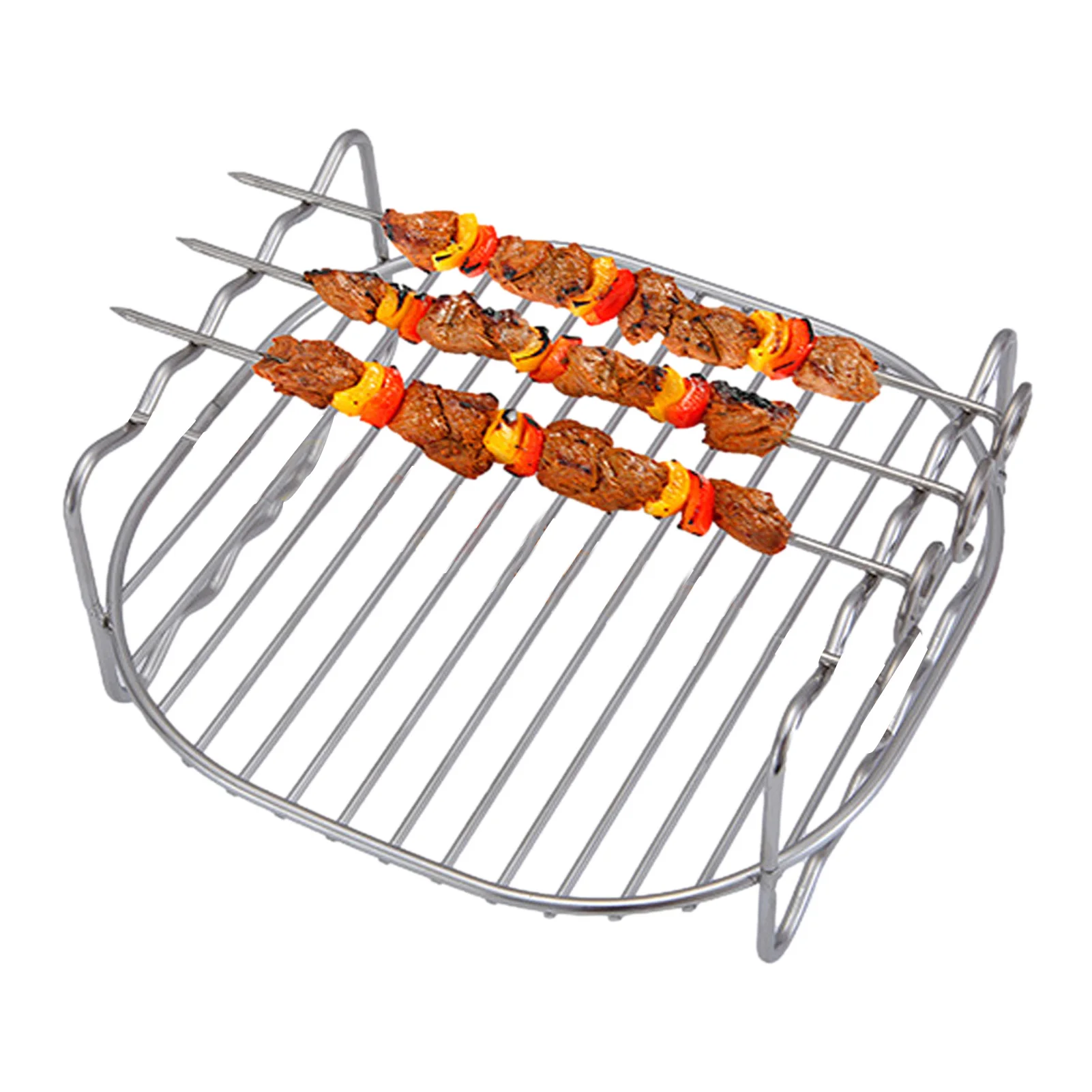 Stainless Steel Airfryers Double Layer Rack Versatile Round Roasting Rack Grill Rack With Skewers Baking Tray AirFryers Holder