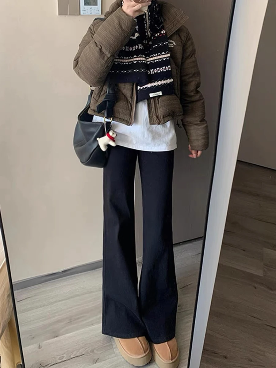 

Джинсы женские прямые с высокой талией, расклешенные, из хлопкового стрейч-денима, весна-осень, больших размеров, утягивающие, буткат-брюки