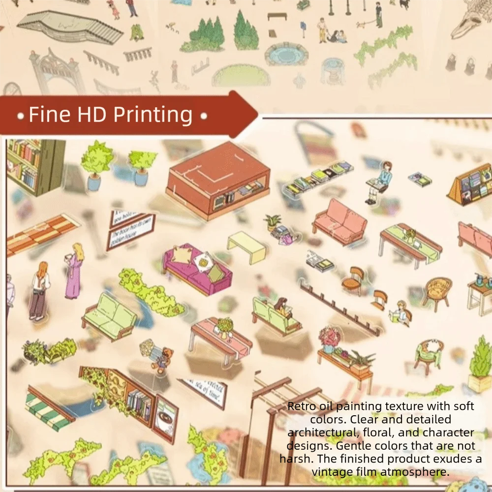 Three-dimensional 3D Scene Stickers Visual Stacking Vintage Design Miniature Landscape Stickers Cartoon Style DIY Scene Stickers