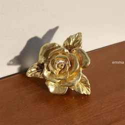 Solid Brass Furniture Handle Door Knobs Rose Flower Single Hole Handles for Cabinet Kitchen Cupboard Drawer Pulls