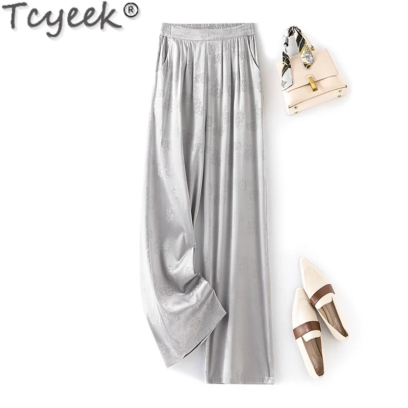 

Tcyeek 100% Real Mulberry Silk Pants Women Clothing Summer Long Pants Straight Pants Casual Woman Trousers Pantalones De Mujer