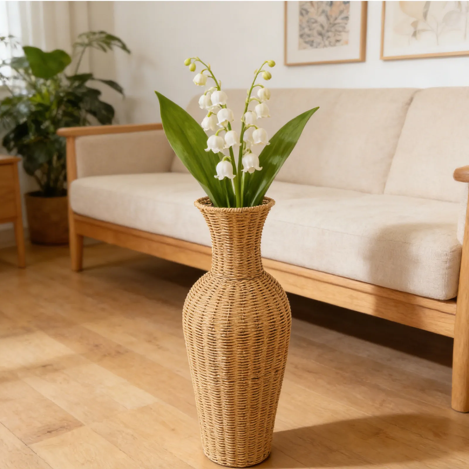 Simulation Rattan Woven Flower Vase Tall Floor Wicker Vase Large Rustic Decorative Holder for Dried Flower Pampas Grass Boho