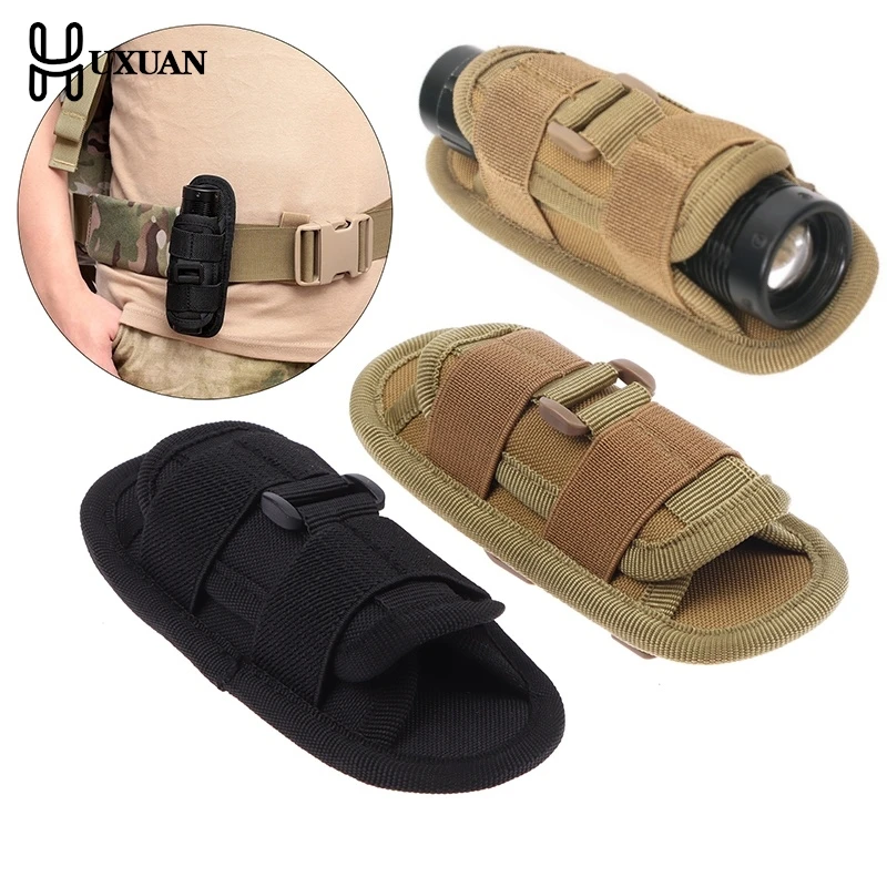 Tactical Flashlight Pouch Holster, Rotatable Holder Belt Clip Tactical Torch Carry Case with 360 Degree Carabiner Reel Clip