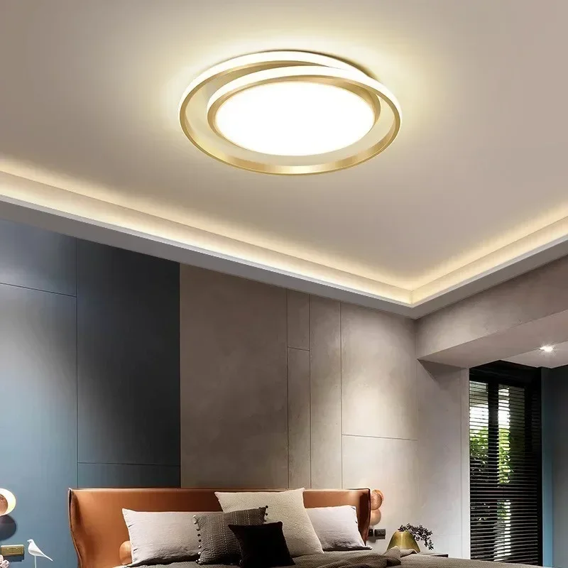 Lampu plafon LED Modern, lampu dekorasi rumah bulat emas untuk kamar tidur ruang tamu dapur belajar