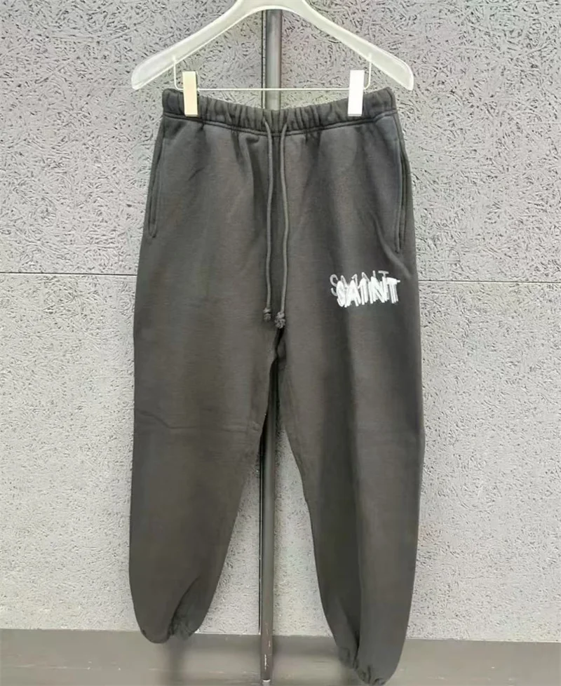 

Black SAINT Sweatpants Men Women High Quality Drawstring Jogging Pants Letter Printing Loose Casual Sports Pants