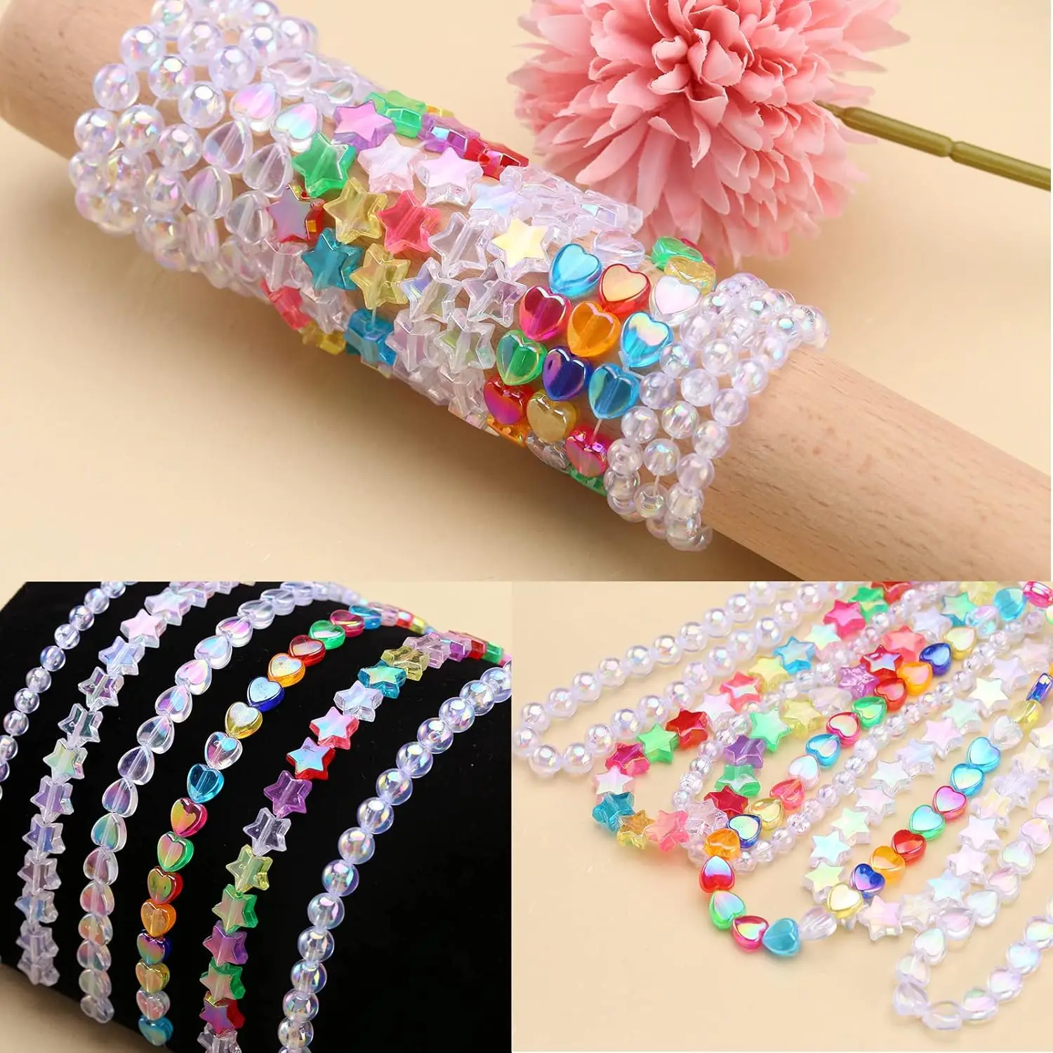 6-10mm 20/50pcs/bag AB Colored Transparent Acrylic Heart Star Beads DIY Necklaces Earrings Bracelet Jewelry Making Materials