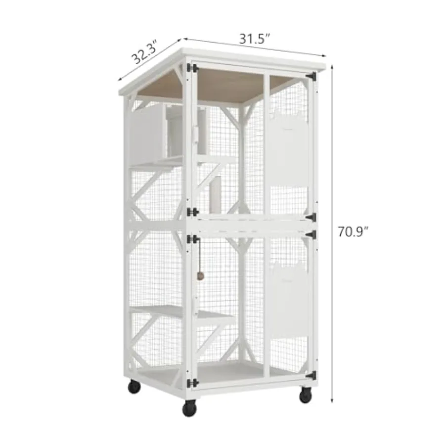 حاوية Catio للقطط الخارجية مع سقف 71 ارتفاع قفص خشبي كبير للقطط مع 3 منصات للقفز ومنزل قيلولة واحد لتعزيز #2