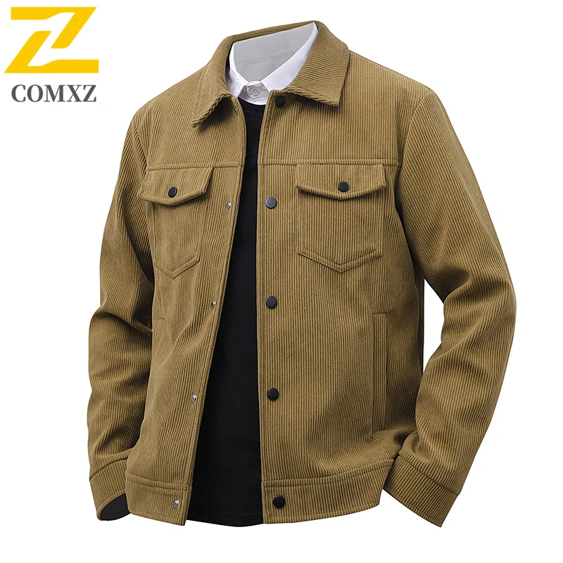 Men Corduroy Jacke Simple Style Versatile Skin Friendly Comfortable Windproof Jacket Business Casual Commuting Lapel Windbreaker