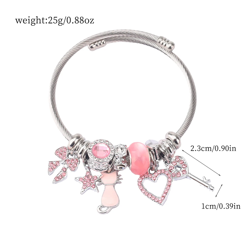 Cute Cat Bracelet For Women Kawaii Pink Cat Fresh Crystal Bangle Bracelet For Student Girlfriend Birthday Gifts Accessories