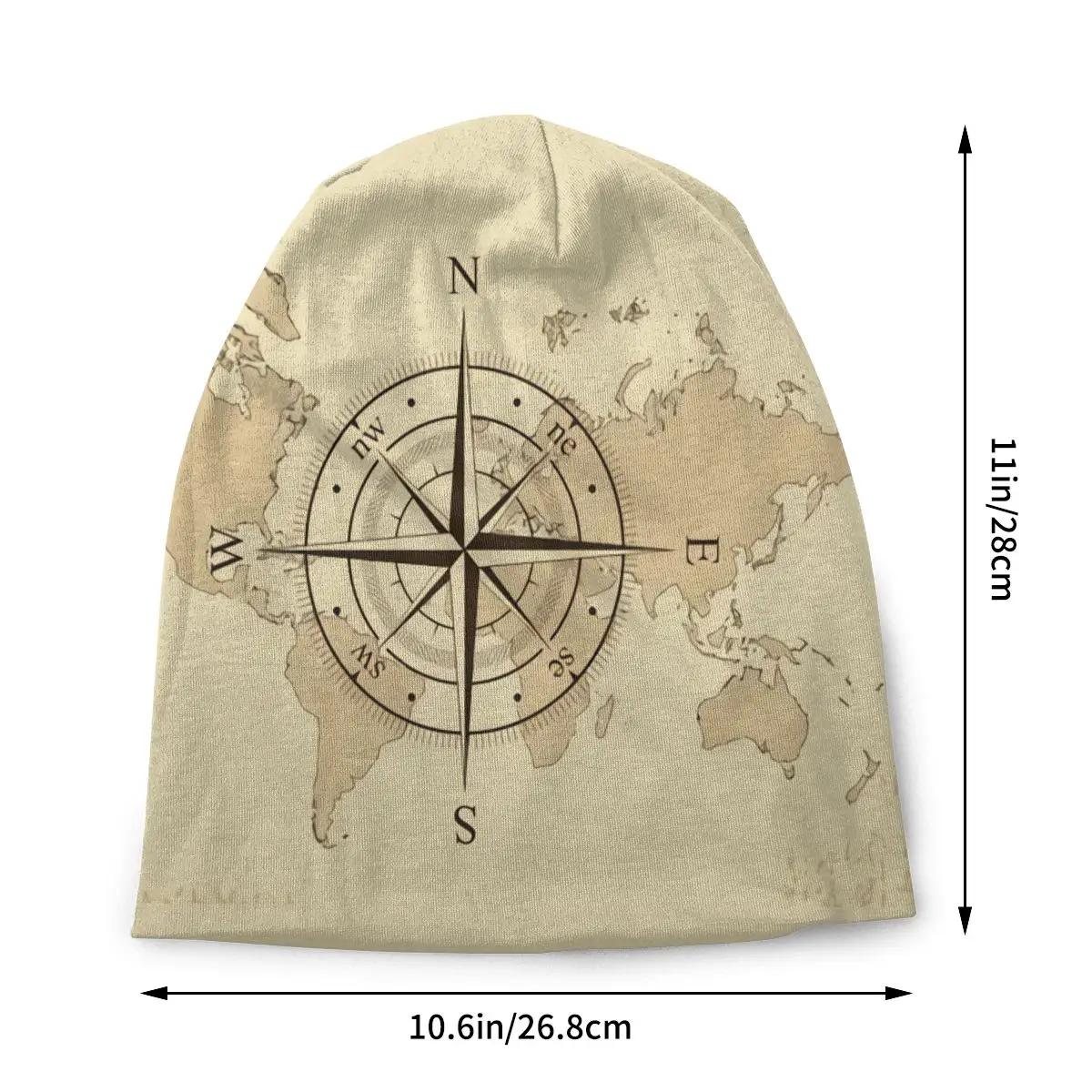 Custom Unisex Winter Warm Bonnet Femme Knitting Hats Fashion Ancient Map Compass Beanie Cap Direction Camper Beanies Caps