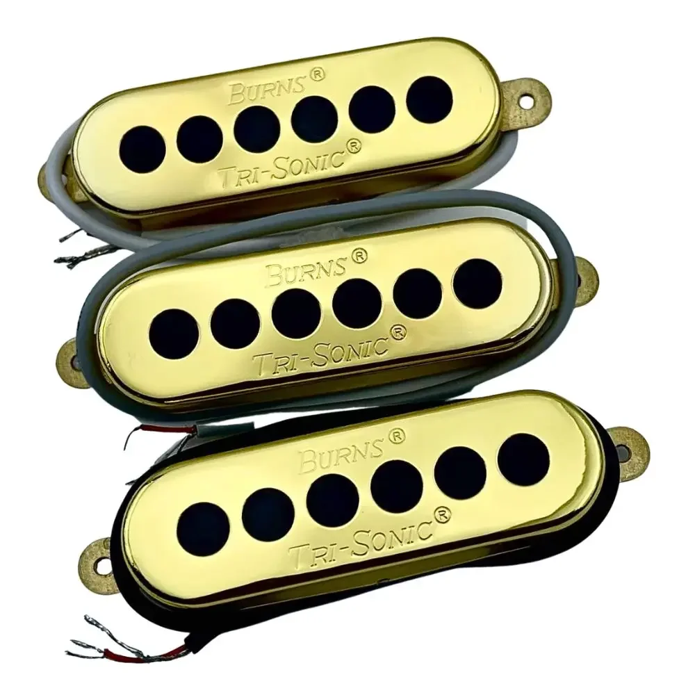 1 Set Genuine Burns Tri-Sonic Single Coil Alnico V SSS Gold ChromePickups For Electric Guitar