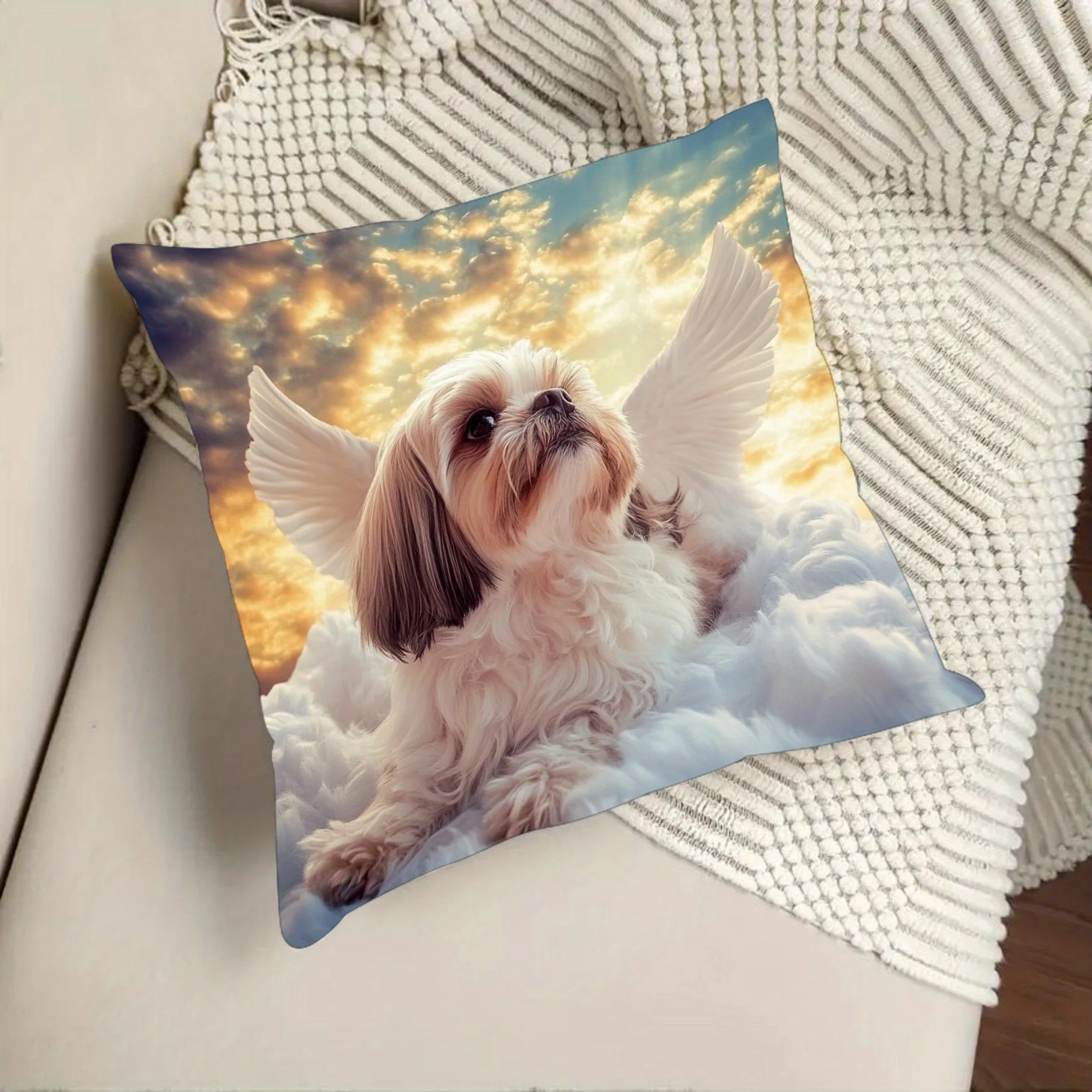 Adorable Dog Angel on Cloud Throne Pillowcase Cute Pet Portrait Throw Cushion Cover Home Decor Gift for Dog Lovers