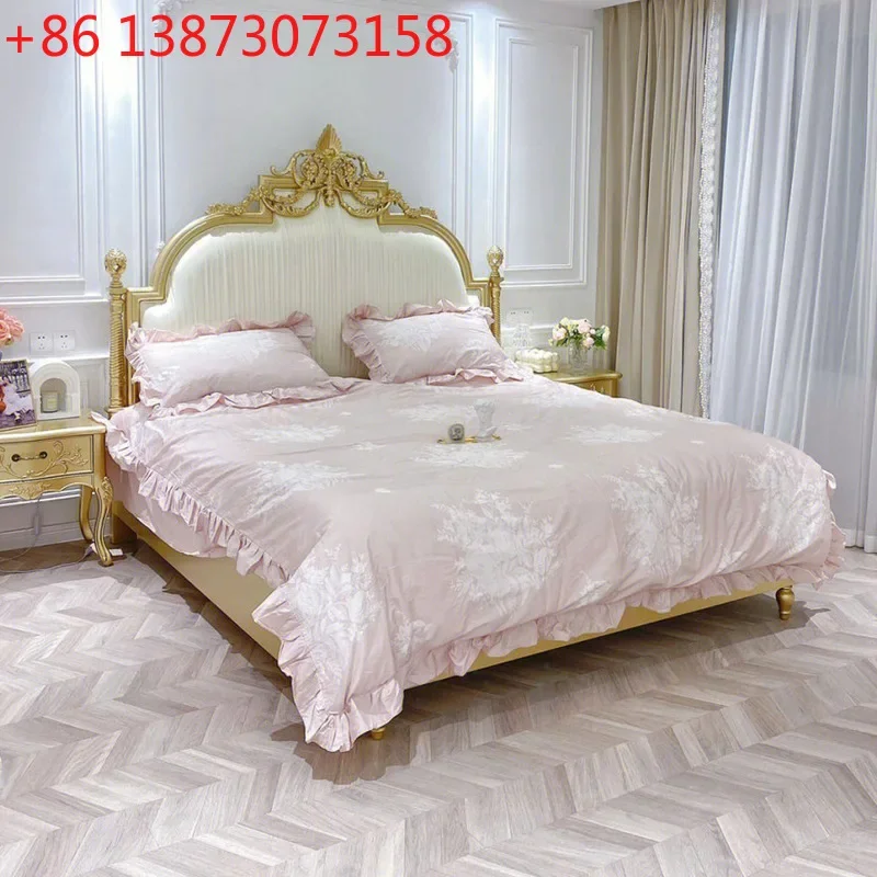 European carved all solid wood bed master bedroom 1.8m double bed, American light luxury princess bed