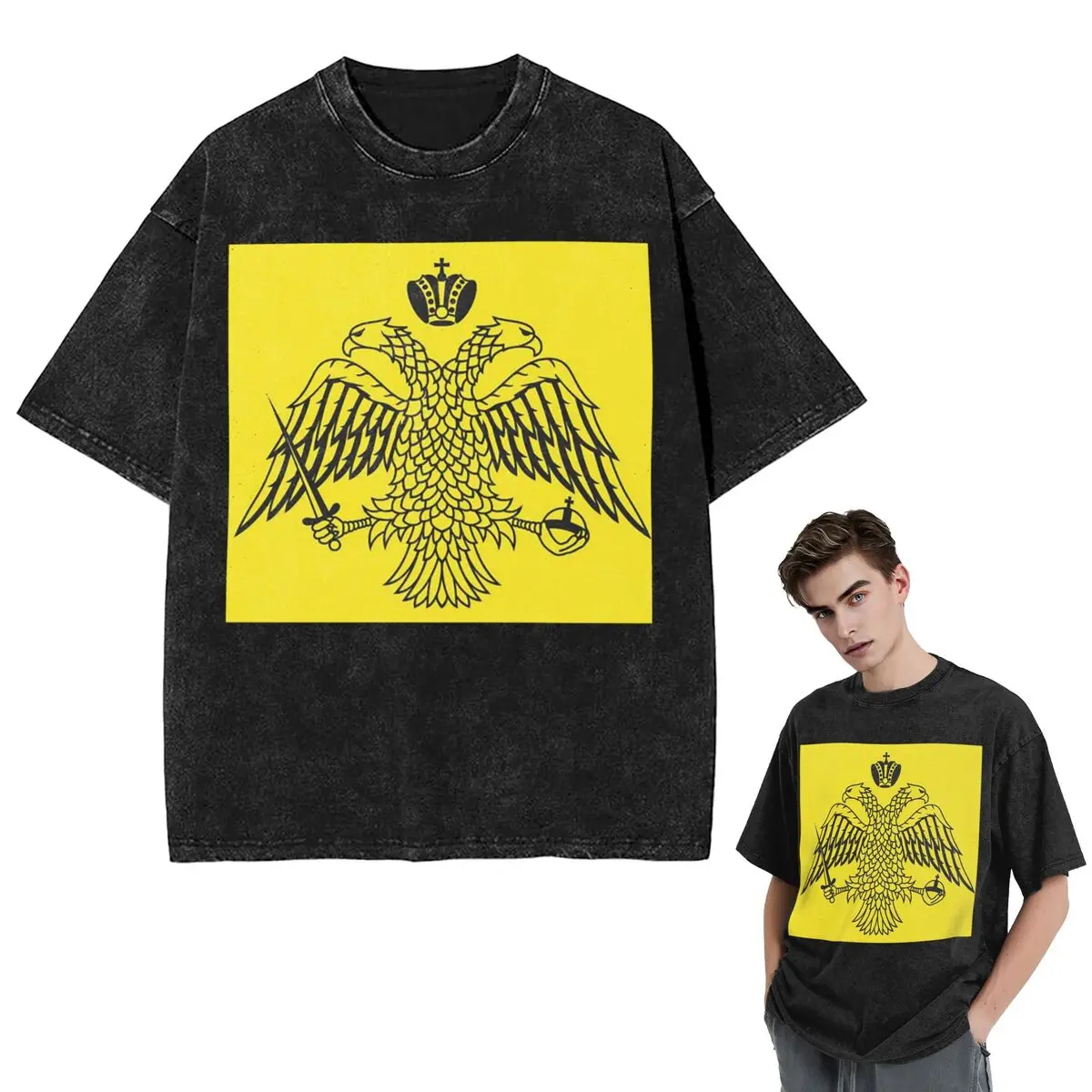 T-Shirts Byzantine Imperial Flag By The Greek Orthodox Churches Cushion Cover Washed T Shirt Short Sleeve Hip Hop T-Shirt