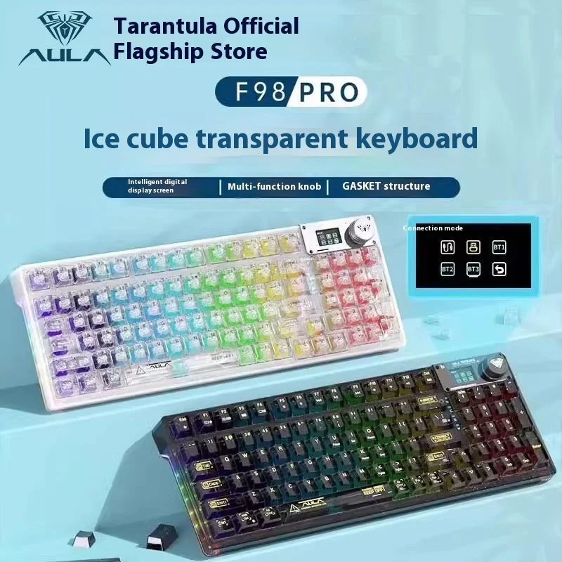 AULA F98PRO wireless three-mode transparent mechanical keyboard customized screen display Gasket structure hot-swappable RGB