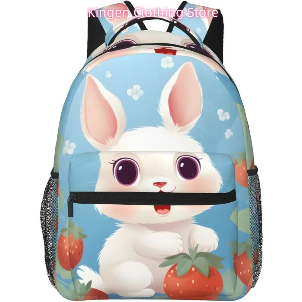 

laptop bag back to school White Bunny Strawberry Lightweight Laptop Backpack Lightweight Multipurpose Travel Casual Daypack Uni