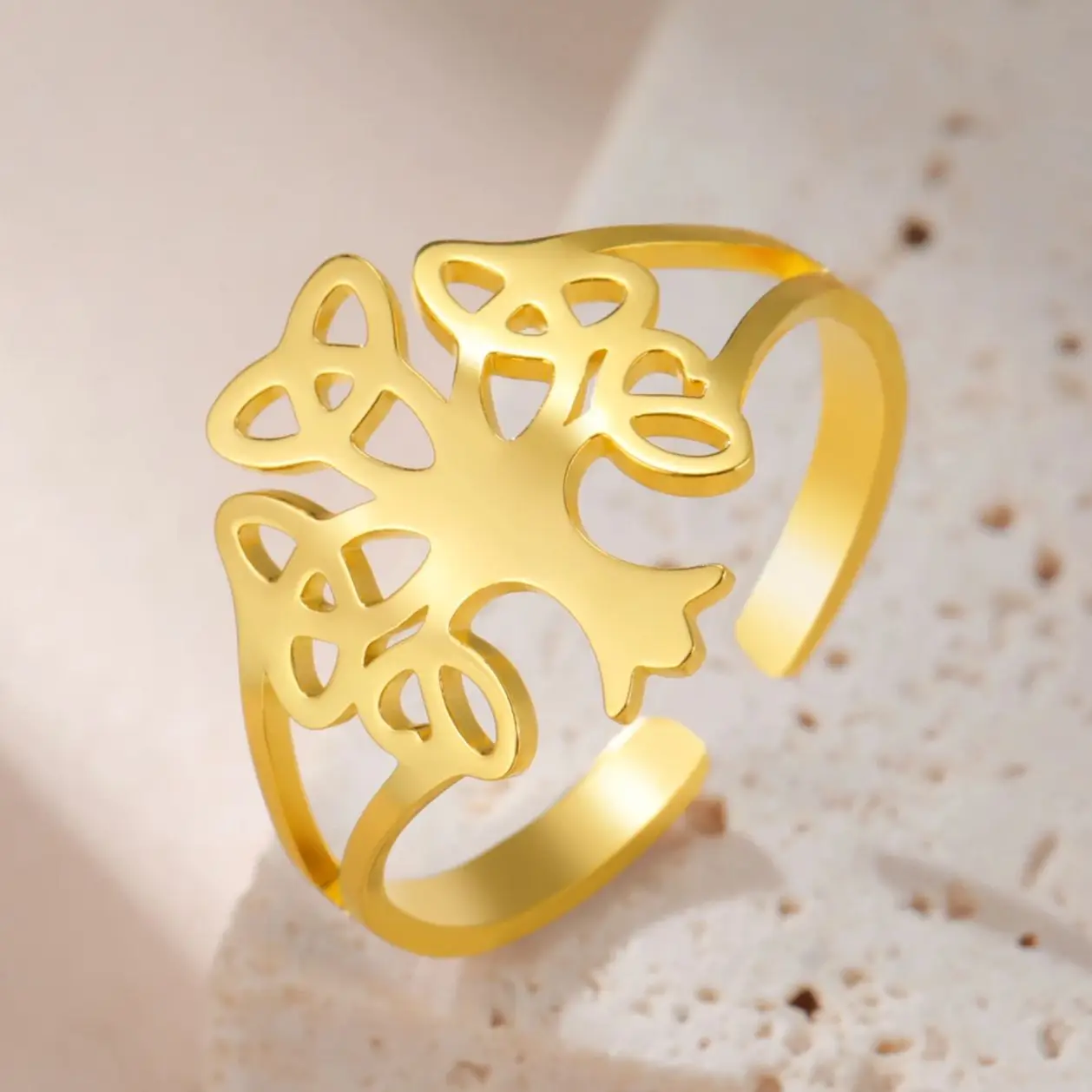 LIKGREAT سلتيك شجرة الحياة حلقة مفتوحة للنساء فتاة الفولاذ المقاوم للصدأ قابل للتعديل خواتم الأيرلندية محظوظ مجوهرات هدية للذكرى السنوية 2025