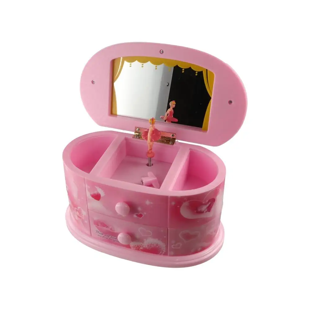 

Cute Ballet Girl Music Box Cartoon Dustproof Rotating Musical Ornaments Small Drawers Dressing Mirror Music Box Birthday Gift