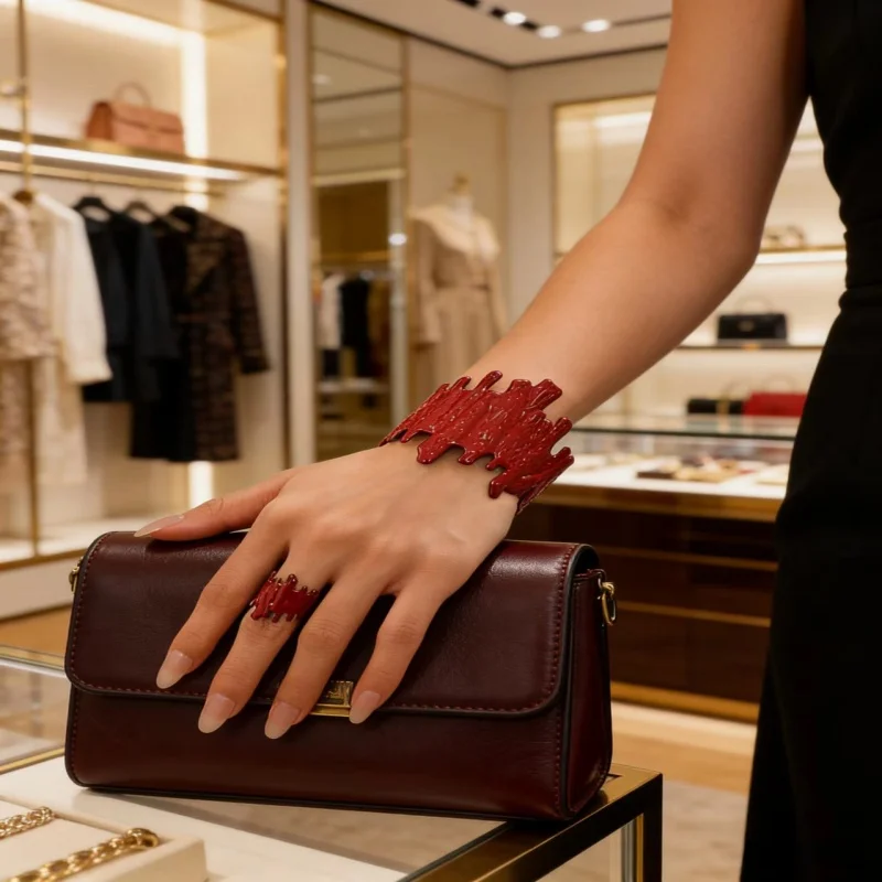 

Fashionable Exaggerated Irregular Painted Relief Surface Metal Bracelet Ring Set Elegant Women's Daily Party Accessory Unique Je