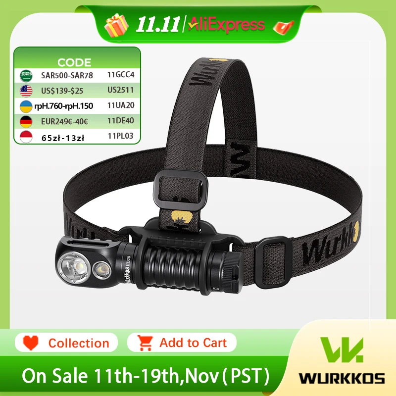 Wurkkos HD20 كشافات قابلة لإعادة الشحن 2000LM الشعلة المغناطيسية IP68 الأضواء الكاشف 21700 EDC المصباح قوة البنك للتخييم