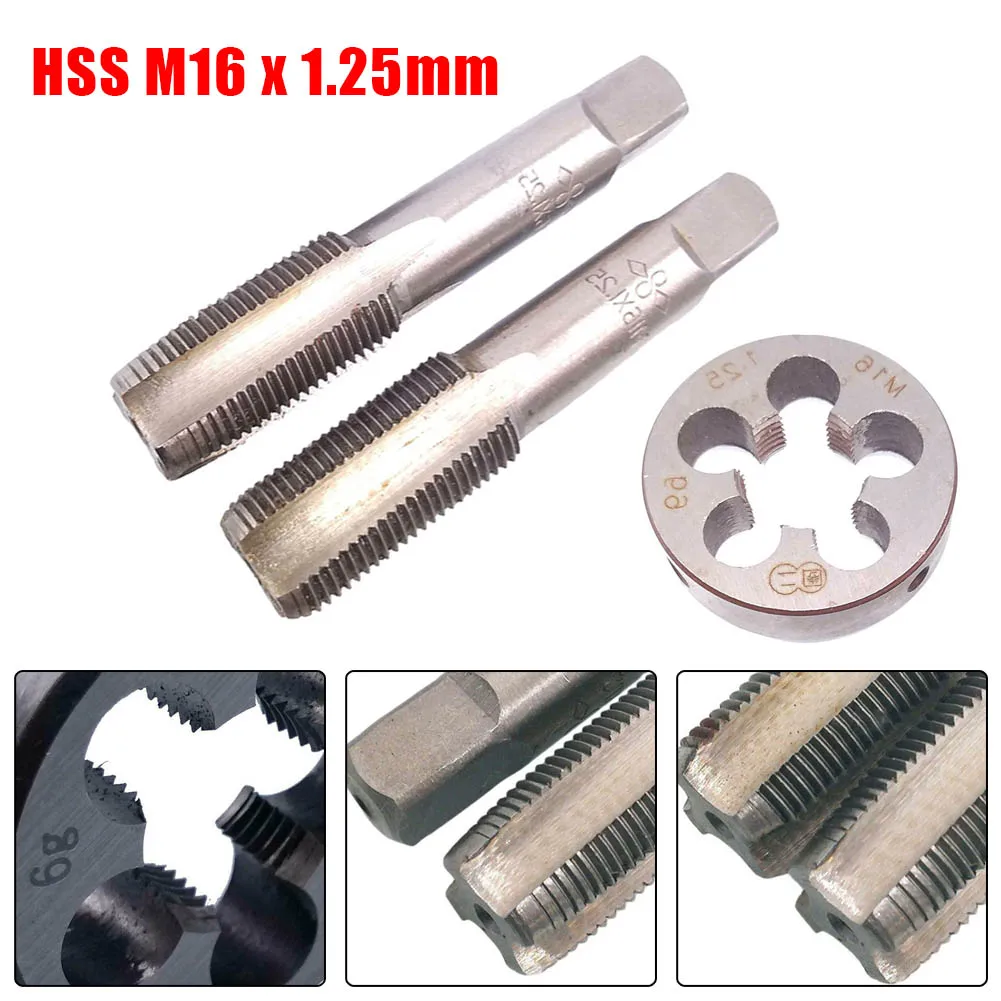 HSS Taper Tap and Die Set for 1 25mm Metric Thread Right Hand High Speed Steel 3pcs Package with 2 Taps and 1 Die