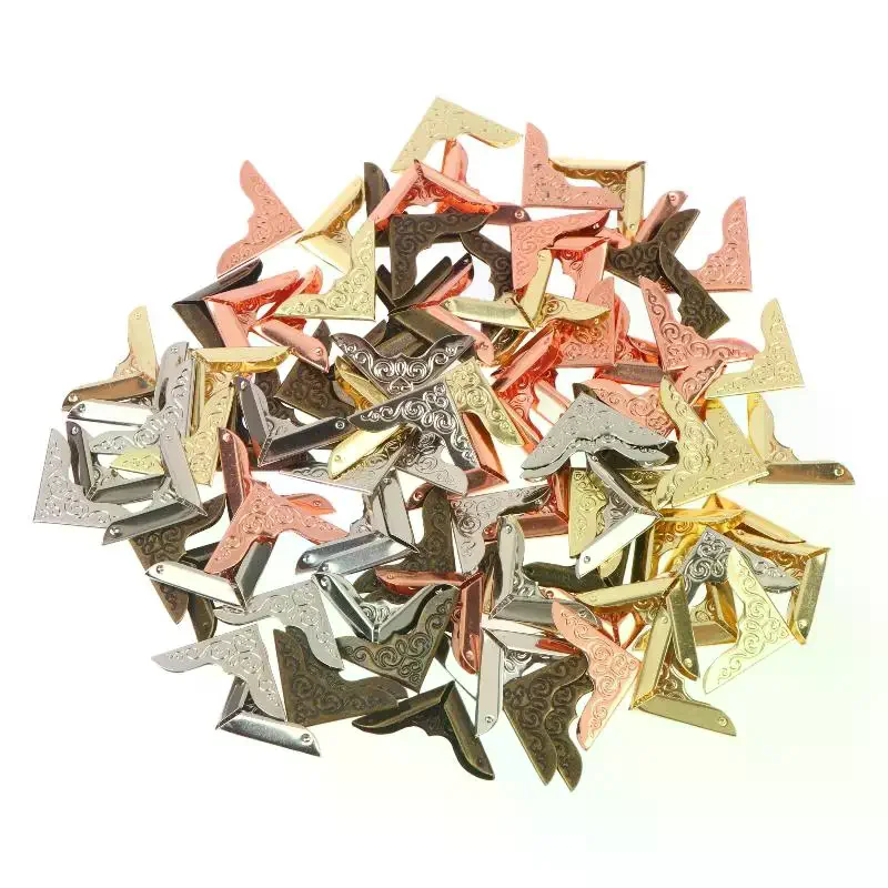 100Pcs Vintage Metal Corner Protector Retro Carved Pattern Book Case Corner Guard Anti Collision Decorative Angle Bracket