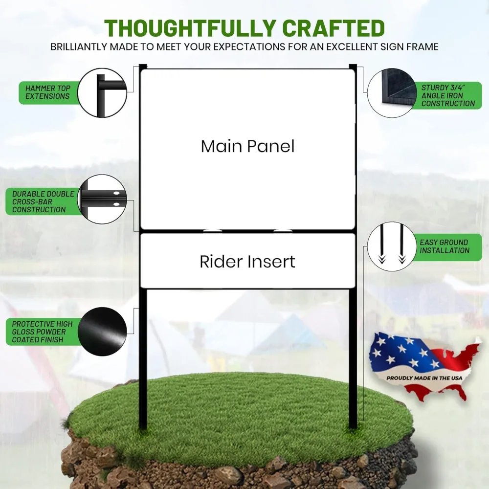 

Metal H Frame Real Estate Sign Holder with Rider - 30x24 Inch Yard Signs, Rust-Proof Steel Stand for Open House