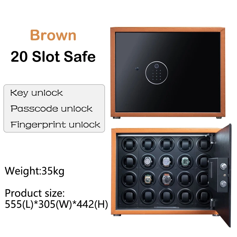 Enrolador de relógio automático de luxo, bloqueio de impressão digital, caixa segura, motor silencioso, armazenamento de relógio, vitrine para relógios mecânicos