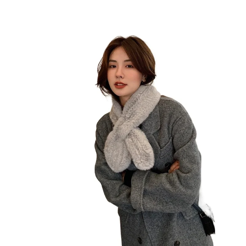 Real mink hair woven fur scarf women's high-end double-sided knitted neck cover winter warm versatile scarf