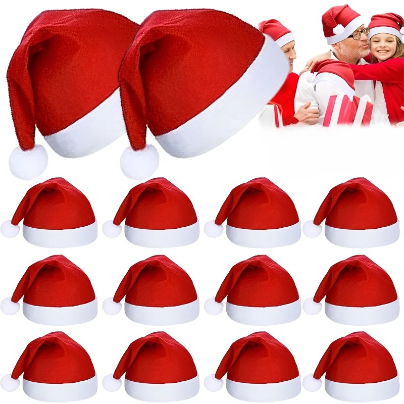 Adults Kids Christmas Hats Non-woven Fabric Santa Claus Xmas Hats Cap Merry Christmas New Year Party Festival Decoration Gifts