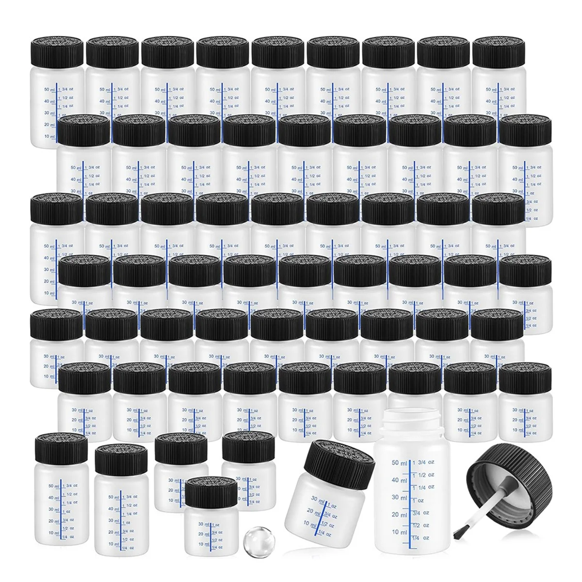 

60 Pcs Touch Up Paint Bottles with Applicator Brush and Lids 2 Oz and 1 Oz Liquid Capacity Plastic for Fixing Wall Stone